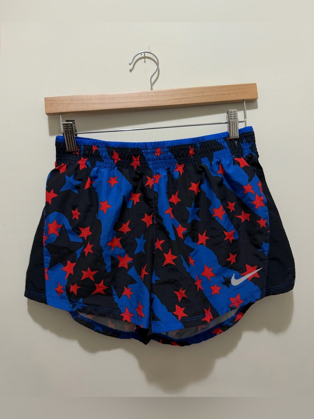 Nike Dri-FIT Tempo Running Shorts Blue Red Stars Patriotic Women’s Small